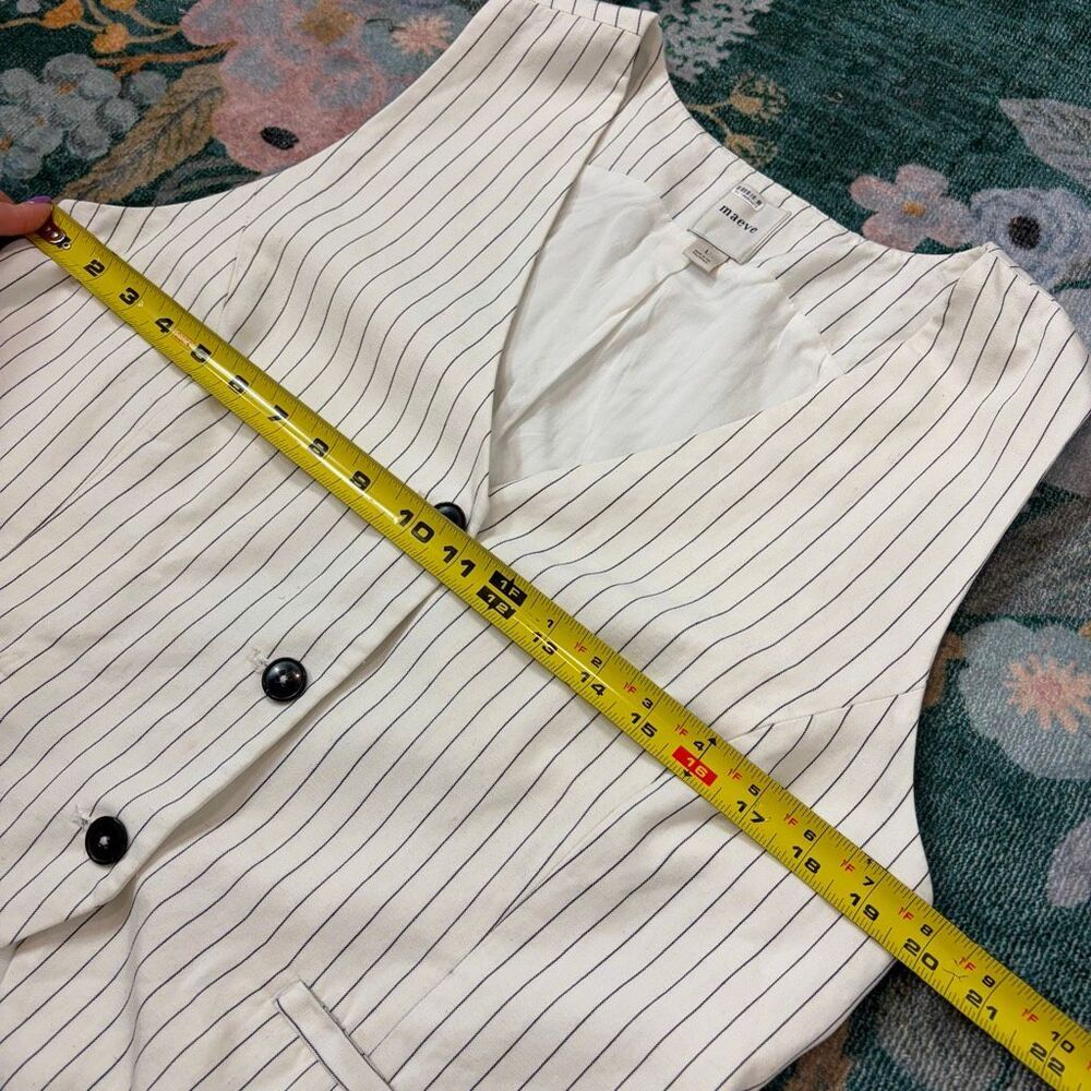 Anthropologie Maeve Blouse Womens Large White Black Striped V-Neck Linen Blend - Picture 9 of 16